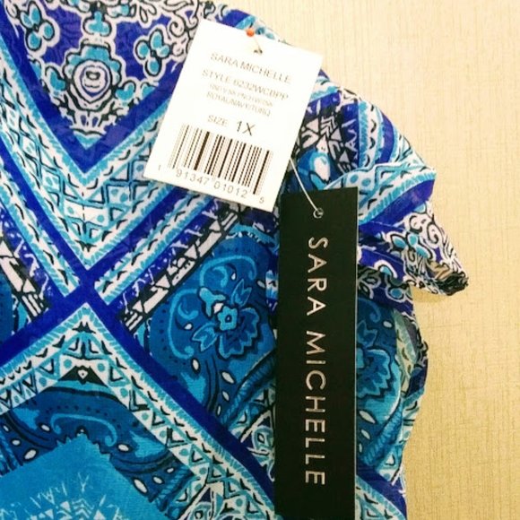 NWT*SARA MICHELLE*CAPE SLEEVE OVER TANK*V NECK*GEOMTRIC/AZTEC PRINT TOP*WOMEN 1X - Picture 7 of 11